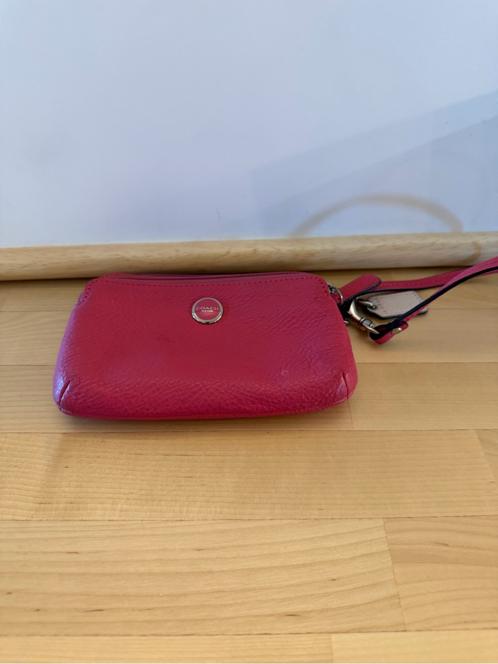 Coach Hot Pink Pebbled Leather Wristlet